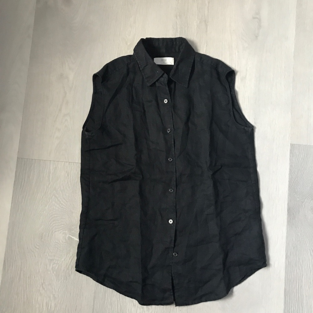 UNIQLO NAVY LINEN BUTTON SHIRT SLEEVELESS WOMENS XS
